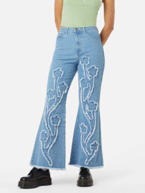 Dangerfield Plus Size (AU 20) Polly Daisy Applique Embroidered hippie Jeans NWT